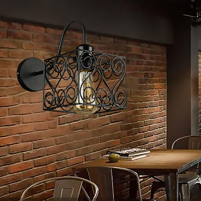 Vintage Industrial Metal Cage Wall Sconce - Square/Diamond Design Black Finish / Square