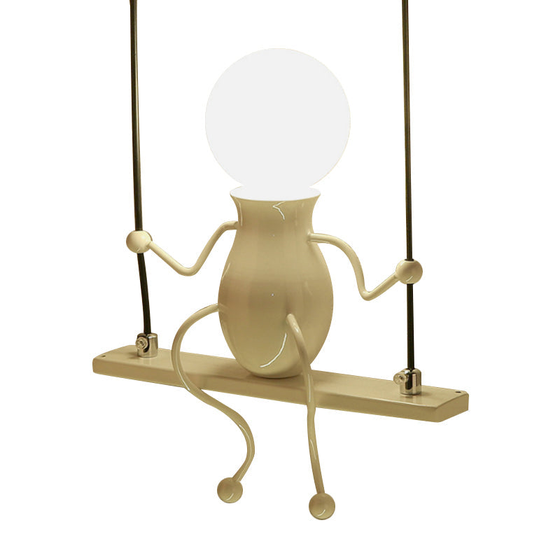 Cartoon Swing Kid Metal Chandelier Lamp - 1/2 Heads, Black/White Finish - Bedroom Hanging Light Fixture