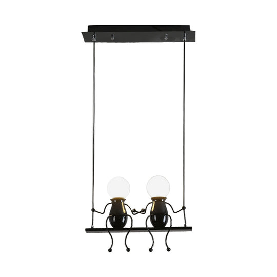 Cartoon Swing Kid Metal Chandelier Lamp - 1/2 Heads, Black/White Finish - Bedroom Hanging Light Fixture