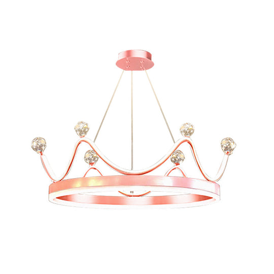 Metallic Crown Led Chandelier With Crystal Bead Décor - Nordic Style Pendant Lighting (Pink/Gold)