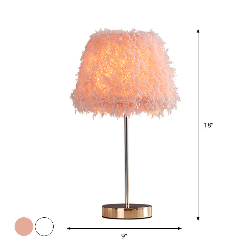 Modernist Pink/White Feather Nightstand Lamp With Gold Base - 1-Head Reading Light