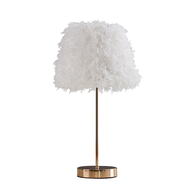 Modernist Pink/White Feather Nightstand Lamp With Gold Base - 1-Head Reading Light