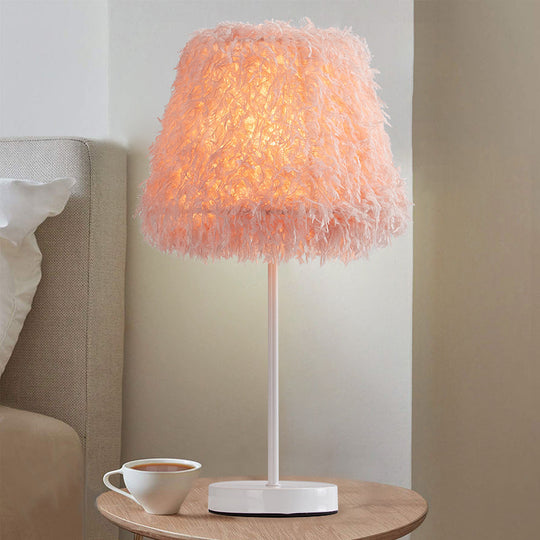 Modernist Pink/White Feather Nightstand Lamp With Gold Base - 1-Head Reading Light White / Pink