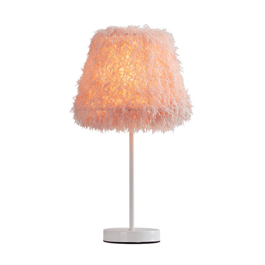 Modernist Pink/White Feather Nightstand Lamp With Gold Base - 1-Head Reading Light