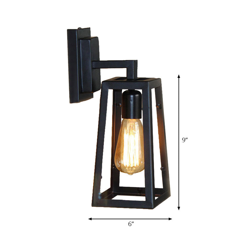 Stylish Matte Black Trapezoid Cage Wall Lamp For Living Room Industrial Metallic Mount Light