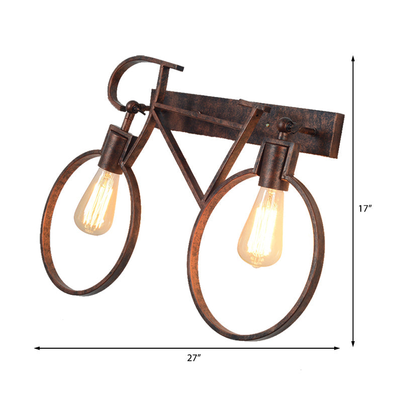 Industrial Vintage Rustic Wrought Iron Sconce Lamp For Restaurant - 2 Light Bicycle Wall Lighting