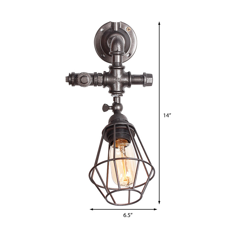 Iron Pipe Design Diamond Cage Wall Mount Light: Industrial Style Bedroom Lighting In Antique