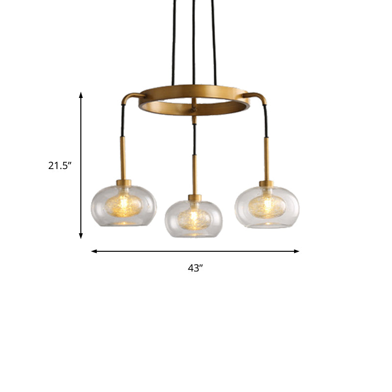 Modern Gold Oval Chandelier With 3 Lights Clear Glass And Led Pendant Fixture