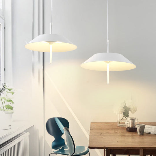 Tureis - Modern LED Umbrella Shaped Ceiling Pendant Light Industrial Iron 2 Lights White Hanging Light in Warm/White Light