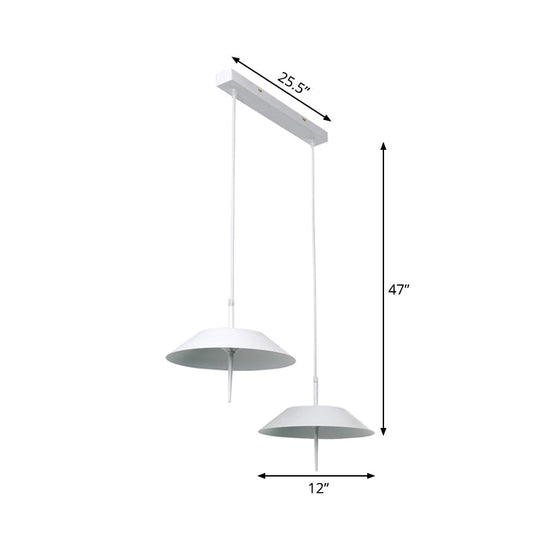 Tureis - Modern LED Umbrella Shaped Ceiling Pendant Light Industrial Iron 2 Lights White Hanging Light in Warm/White Light