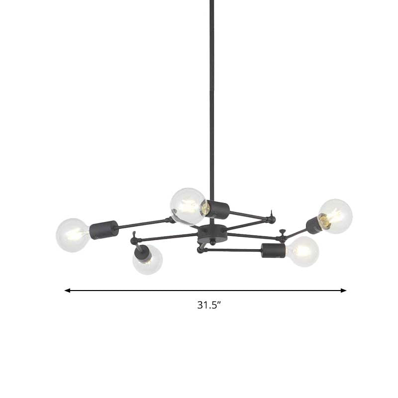 Metal Industrial Style Adjustable Chandelier with Exposed Bulbs - Multi Light Hanging Lamp for Bedroom - Black