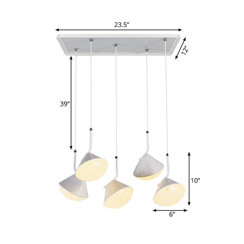 Penelope - White White Cone Ceiling Lamp Minimal Metal 5 Lights Dining Room Pendant Light with Acrylic Diffuser