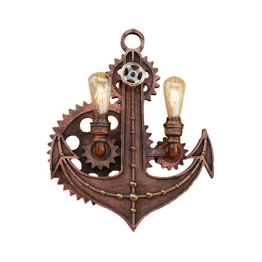 Vintage Brass/Rust Wall Light Sconce Lamp - 2 Bulbs Anchor Mount Ideal For Restaurants