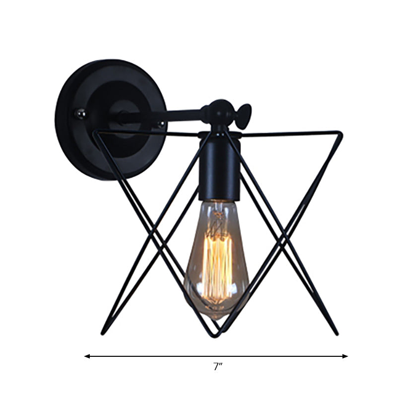 Star Design Wall Lamp - Bulb Included Wire Frame Style Industrial Black Metal Sconce Lighting