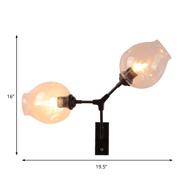 Modern Clear Glass 2-Light Bubble Shade Bedroom Wall Sconce Lamp In Black
