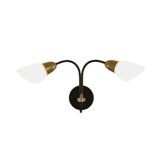 Modern Oval Milky Glass Wall Mounted Lamp: Black Living Room Sconce Light