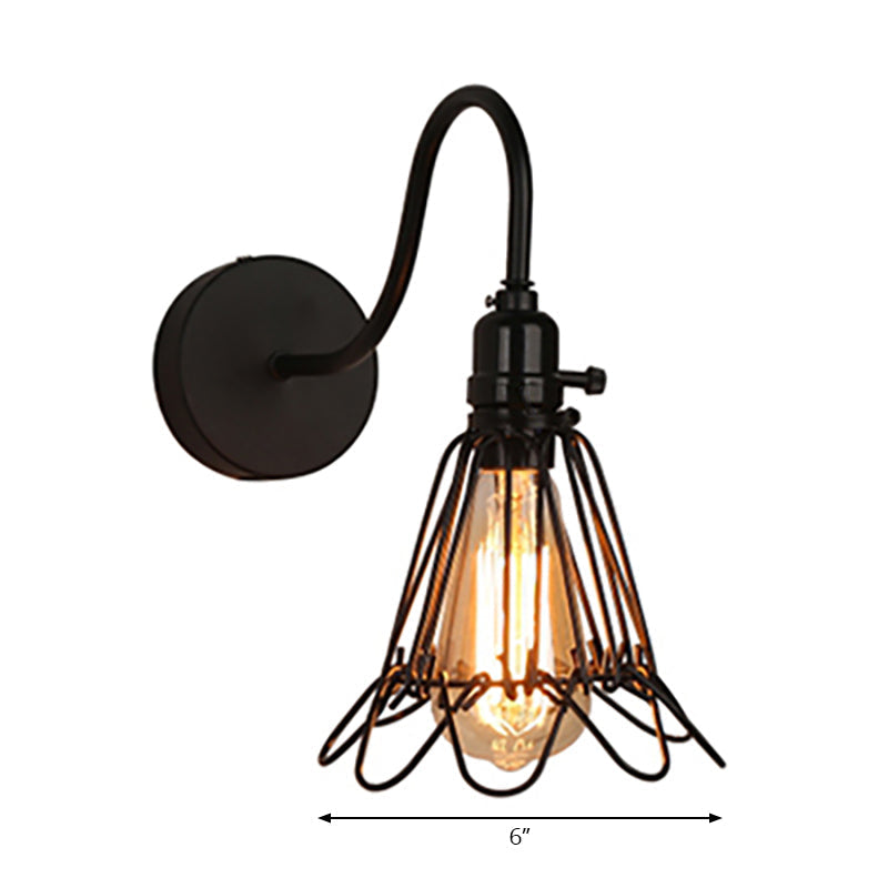Antique Black Wire Frame Restaurant Wall Sconce Light With Stylish Petal Design