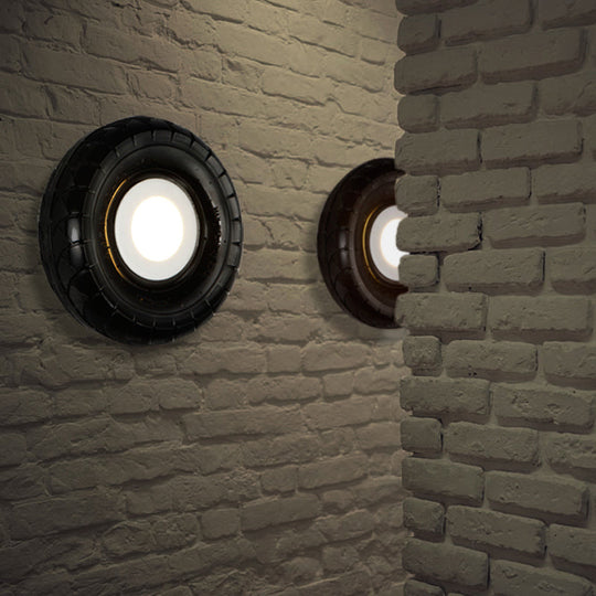 Farmhouse Led Wall Sconce With Metallic Tyre Design - Black 10/16 Width / 16