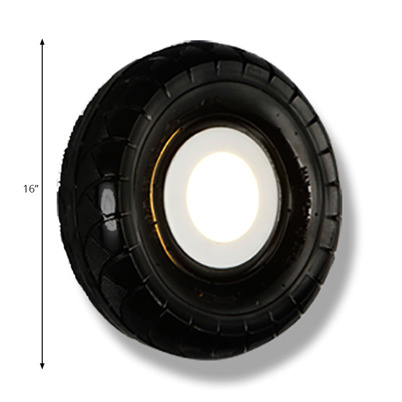 Farmhouse Led Wall Sconce With Metallic Tyre Design - Black 10/16 Width