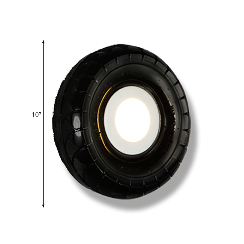 Farmhouse Led Wall Sconce With Metallic Tyre Design - Black 10/16 Width
