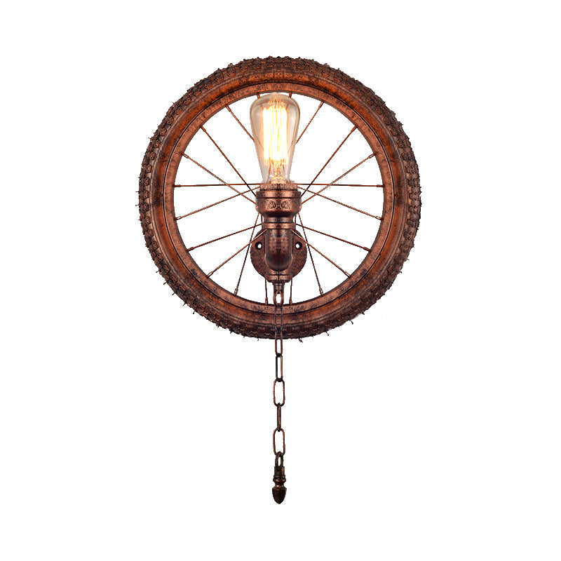 Rustic Industrial Wheel Metal Sconce Lamp - Dark Rust Wall Lighting For Restaurants