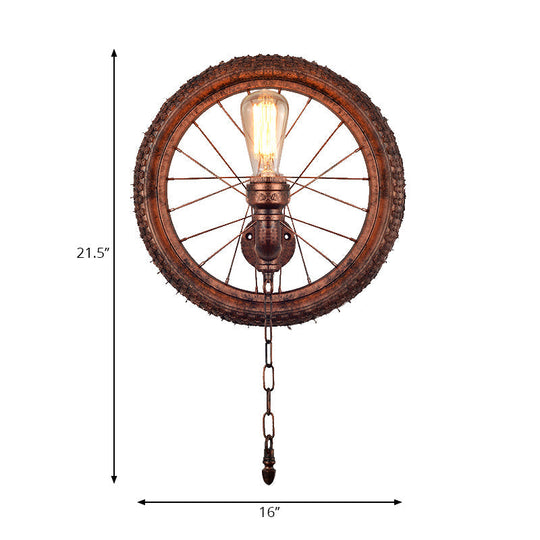 Rustic Industrial Wheel Metal Sconce Lamp - Dark Rust Wall Lighting For Restaurants