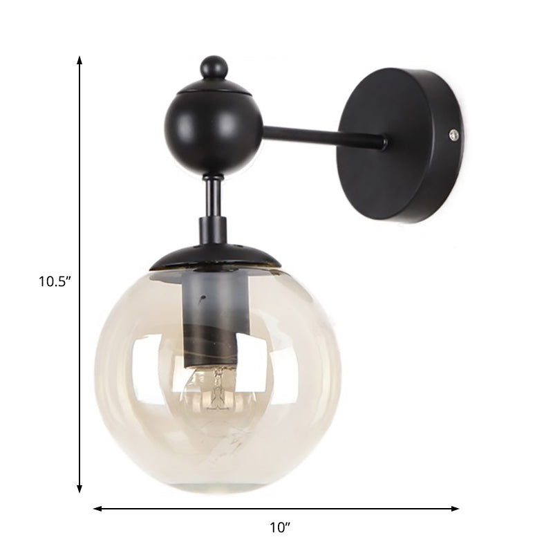 Globe Shade Industrial Wall Light Fixture With Clear/Grey/Amber Glass Black Sconce Lamp - Living