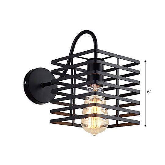 Retro Industrial Metal Wall Lamp: Frame Squared Design Black Finish 1 Bulb For Living Room Sconce