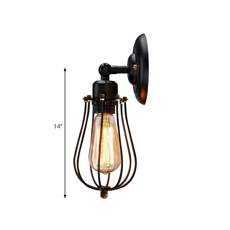 Caged Metal Wall Lamp Set - Industrial Style Bedroom Light With Bulb Shape 1-Count