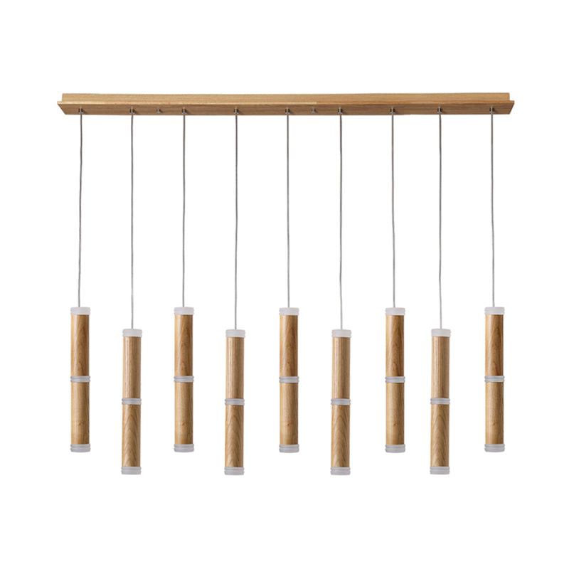 Contemporary Wooden Led Pendant Light With Micro Tube Design - 7/9-Head Cluster Ceiling Lamp For