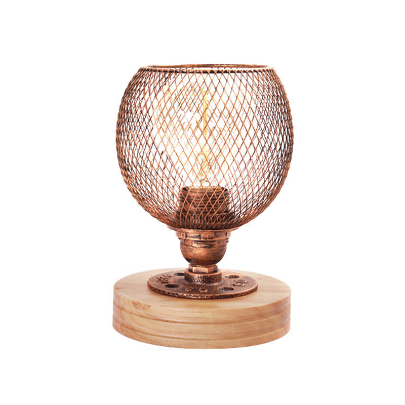 Vintage Mesh Screen Table Light With Dome Shade Rustic Metal Standing Lamp For Bedroom