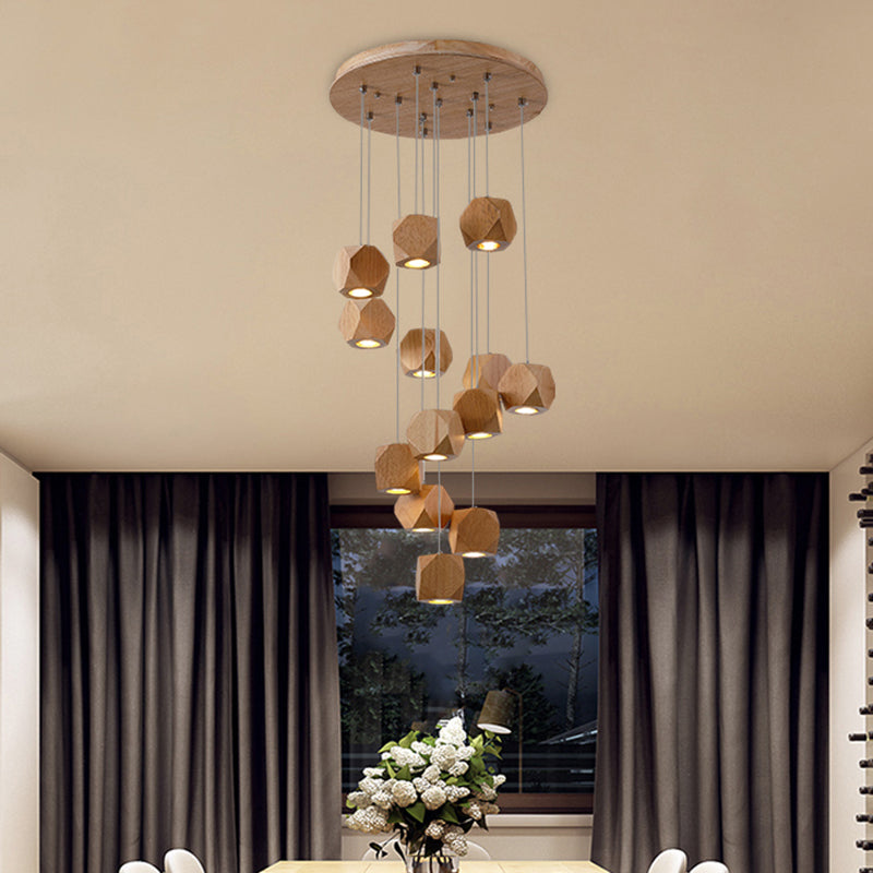 Sleek Wood Led Cluster Pendant Light - 10/13-Head Ceiling Fixture For Modern Living Room
