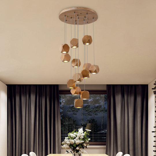 Sleek Wood Led Cluster Pendant Light - 10/13-Head Ceiling Fixture For Modern Living Room 13 /