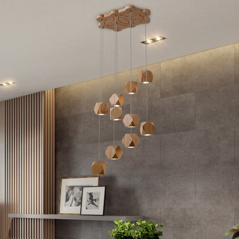 Sleek Wood Led Cluster Pendant Light - 10/13-Head Ceiling Fixture For Modern Living Room 10 /