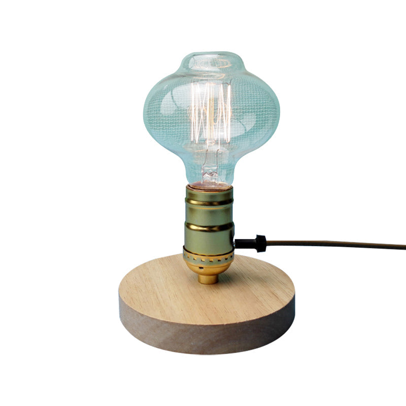 Lodge Mini Table Lamp With Round Metal Base - Light Wood Finish