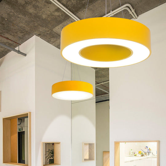 Modern O-Shaped Acrylic Pendant Light For Kids Bedrooms - Adjustable 31.5 Cord Yellow / 16 White
