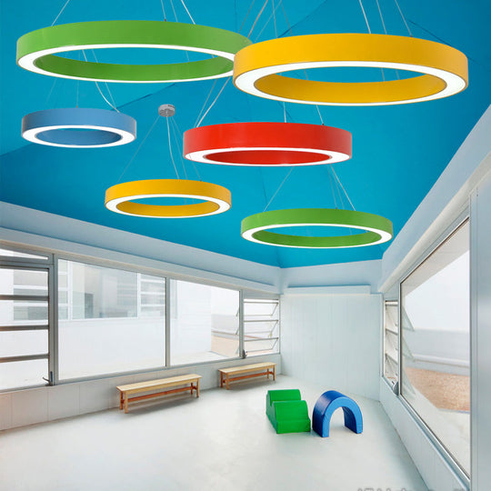 Modern O-Shaped Acrylic Pendant Light For Kids Bedrooms - Adjustable 31.5 Cord