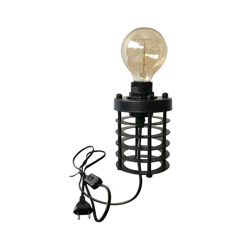 Industrial Stylish Cylinder/Barrel Metal Table Lamp In Black For Coffee Shop Decor