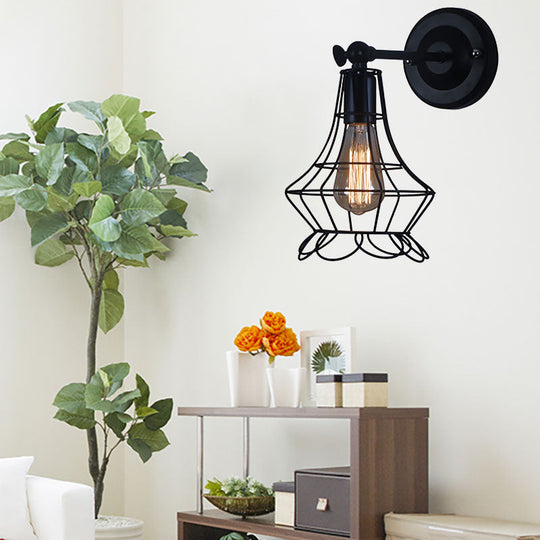 Flared Cage Wall Sconce - Industrial Style Metal 1 Head Rotatable Mount Light Black / Urn