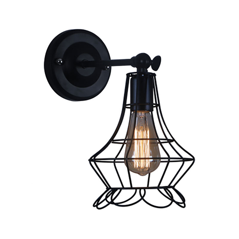 Flared Cage Wall Sconce - Industrial Style Metal 1 Head Rotatable Mount Light