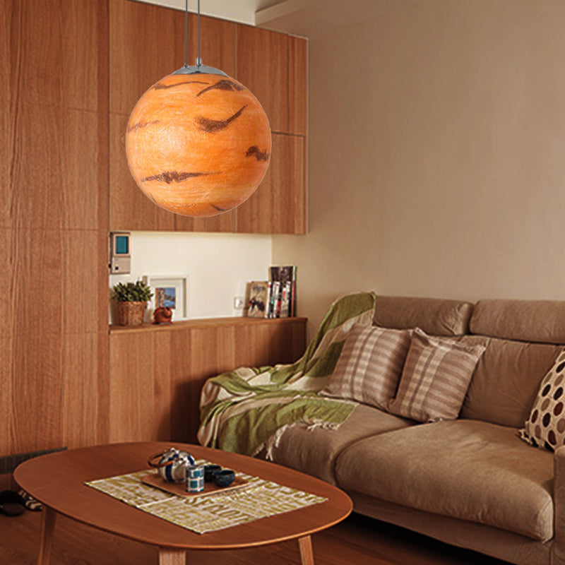 Modern Chrome Pendant Lamp With Globe Shade For Kids Bedroom Ceiling Orange / 8