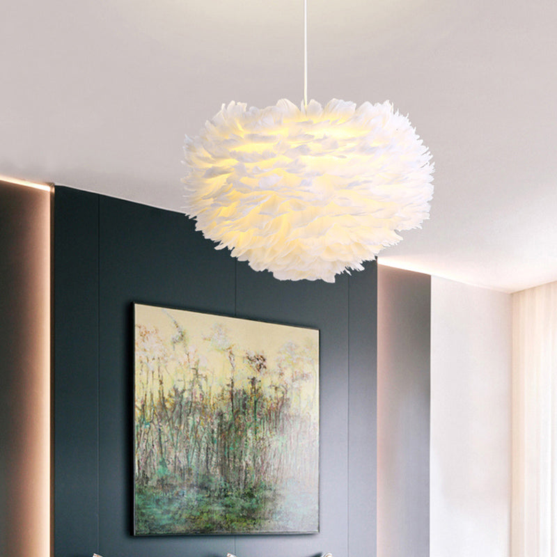 Adjustable Modern Feather Pendant Light: Hanging Lamp For Girls Bedroom White