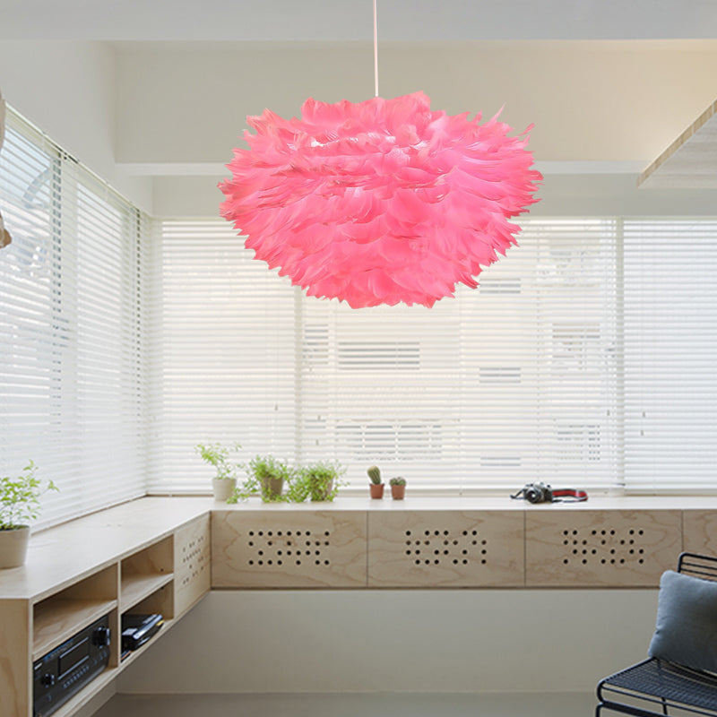 Adjustable Modern Feather Pendant Light: Hanging Lamp For Girls Bedroom Red