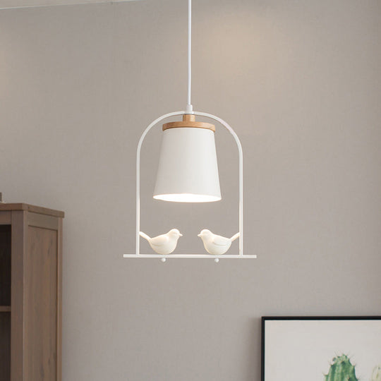 Modern Style Mini Pendant Light With Adjustable Ceiling Fixture And Bird Decoration - White / Metal