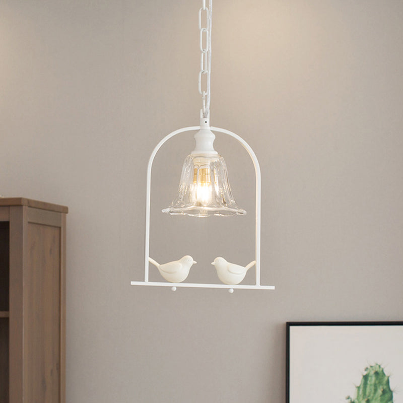 Modern Style Mini Pendant Light With Adjustable Ceiling Fixture And Bird Decoration - White / Glass