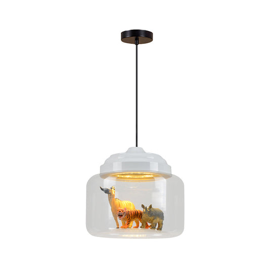 Modern Adjustable Glass Cylinder Bedroom Pendant Lamp With Animal Decor (Random Shipment)