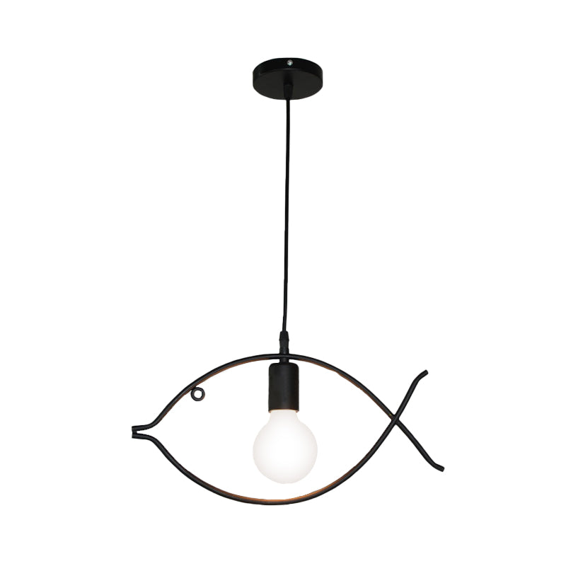 Adjustable Fish Metal Pendant Light For Kids Room Ceiling Fixture Black