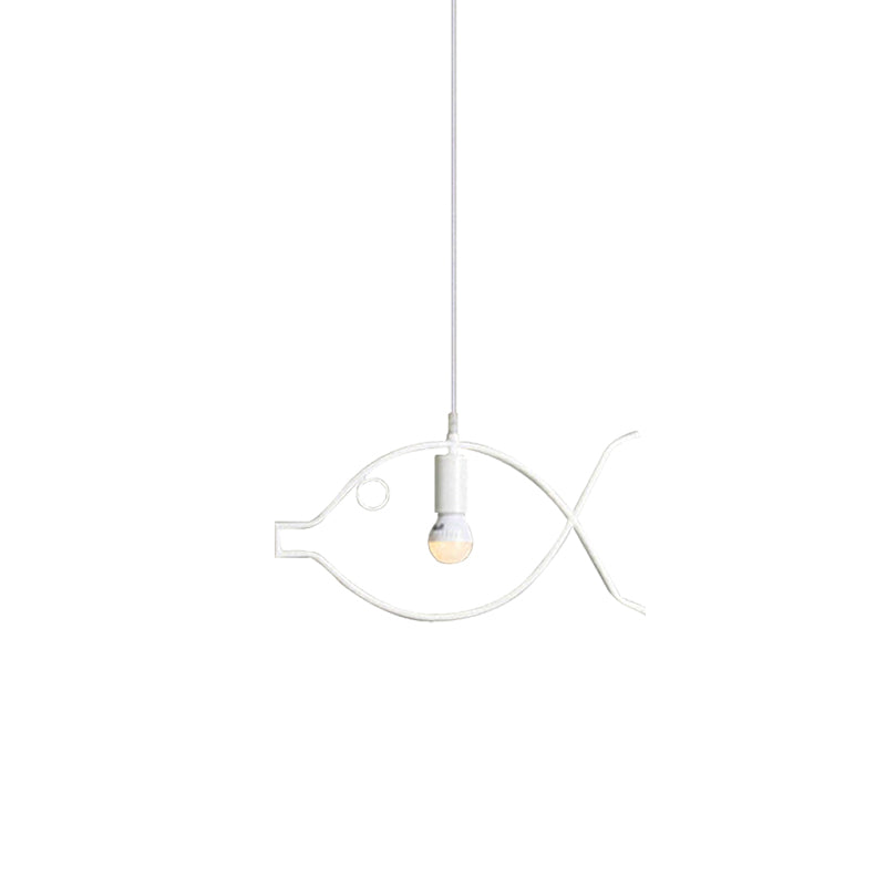 Adjustable Fish Metal Pendant Light For Kids Room Ceiling Fixture White
