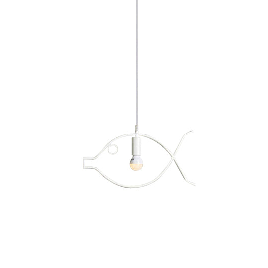 Adjustable Fish Metal Pendant Light For Kids Room Ceiling Fixture White