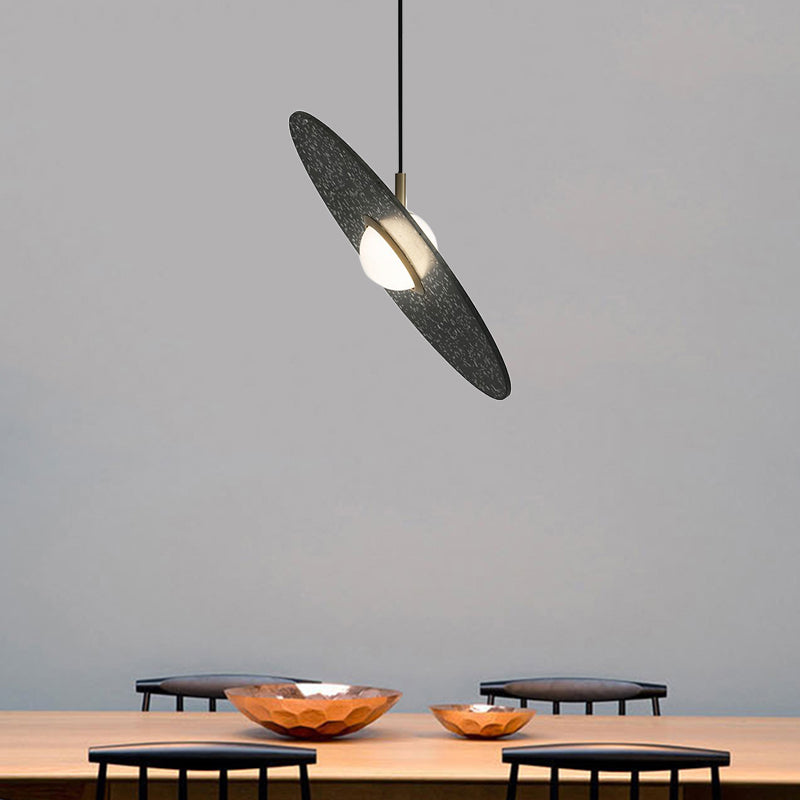 Ufo Shaped Pendant Lamp Modern Concrete 1 Light Black/White/Pink Hanging Ceiling Black